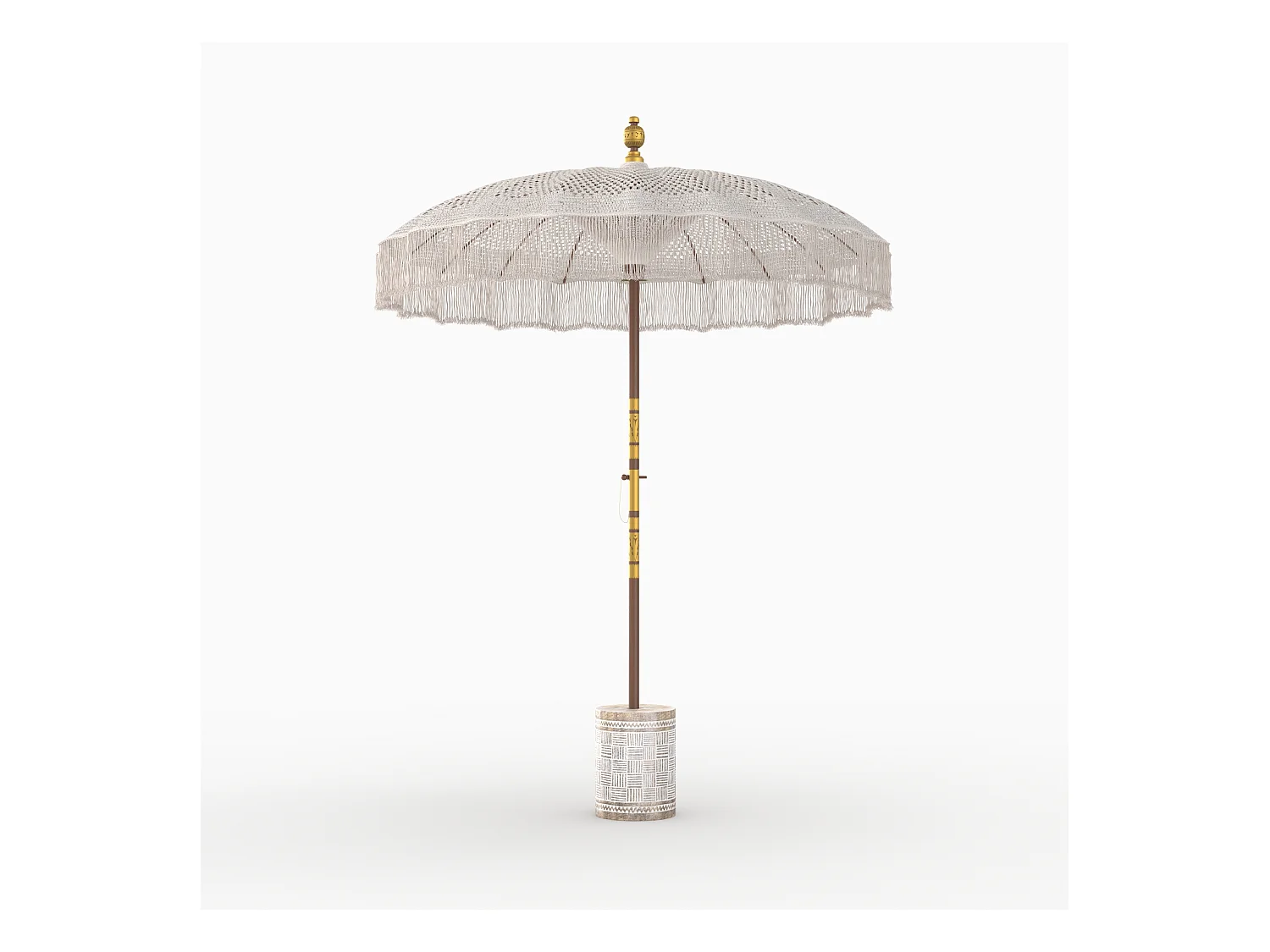 Ensemble parasol en macramé et pied de parasol en bois - Fakélé