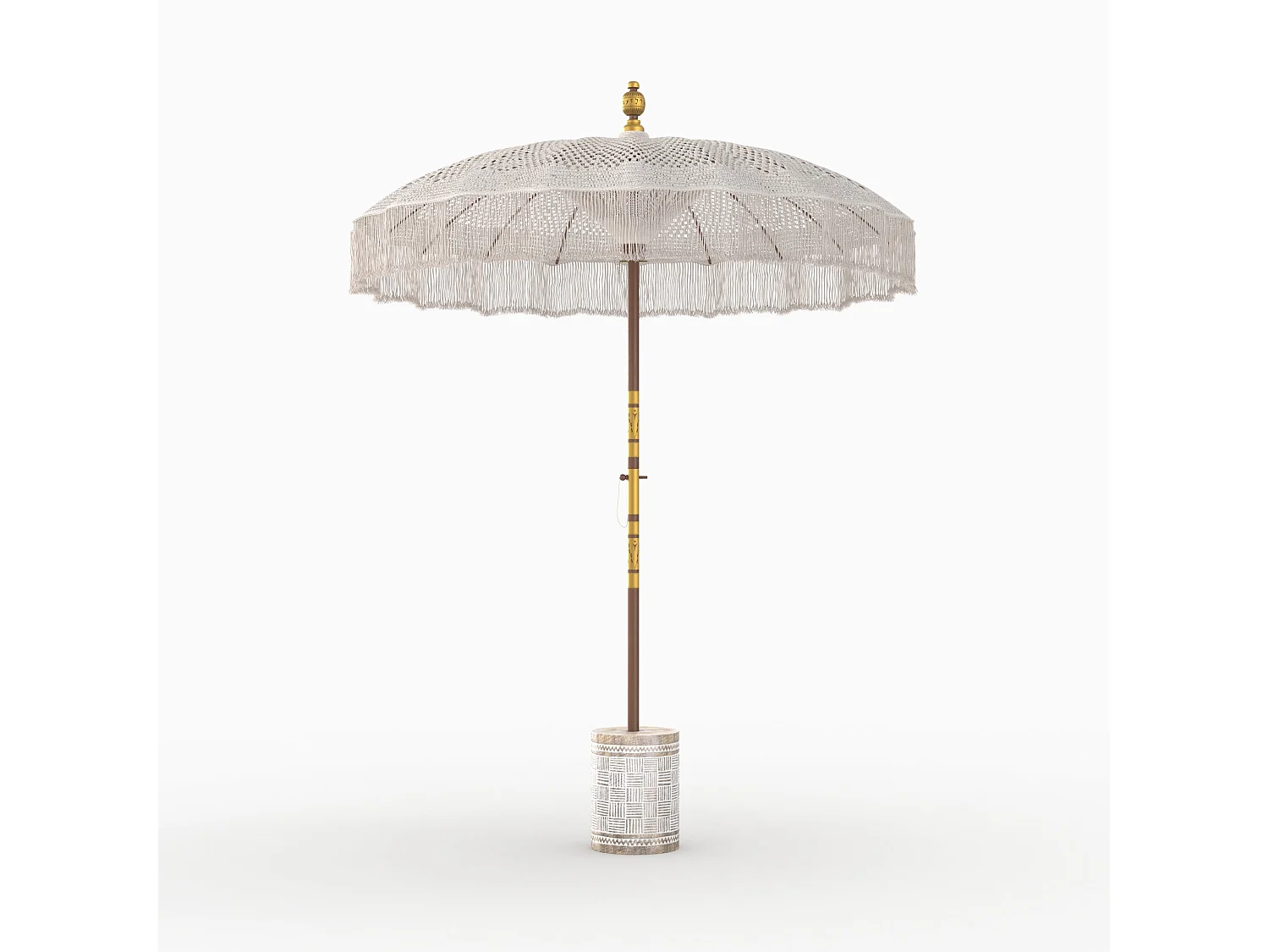 Set ombrellone in macramè e base per ombrellone in legno di suar - Fakélé