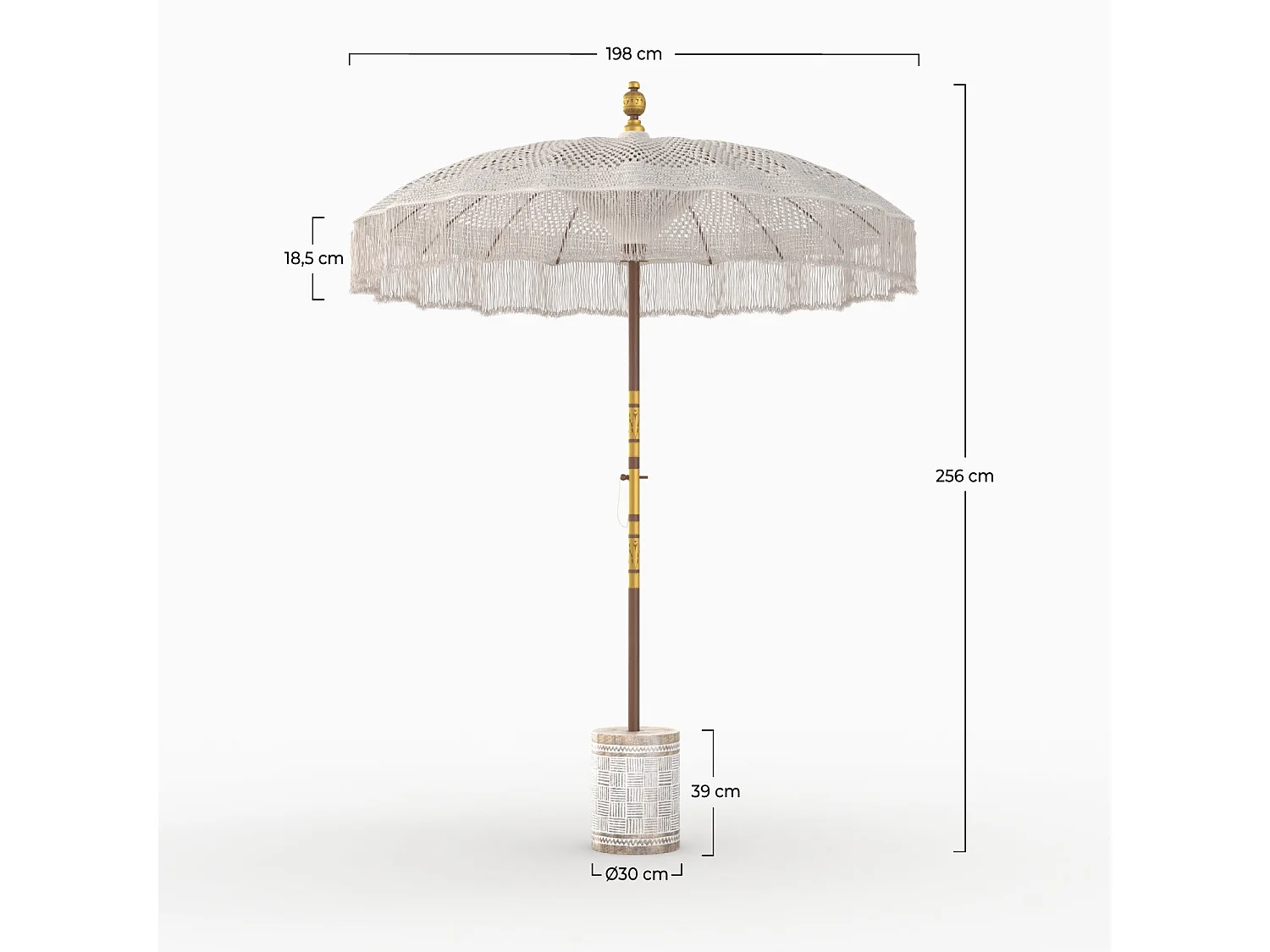 Set ombrellone in macramè e base per ombrellone in legno di suar - Fakélé