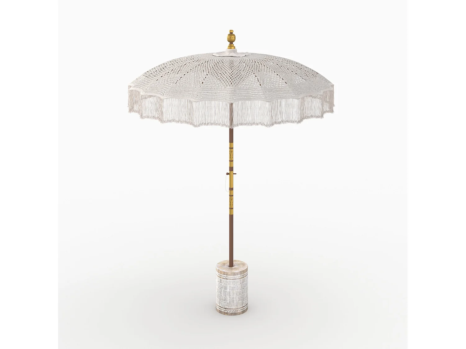 Set ombrellone in macramè e base per ombrellone in legno di suar - Fakélé