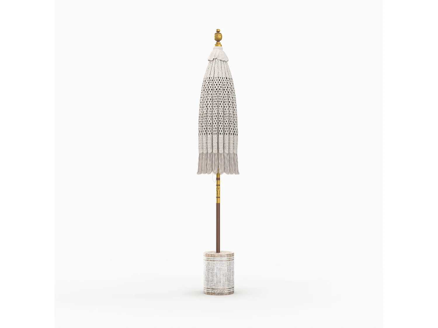 Set ombrellone in macramè e base per ombrellone in legno di suar - Fakélé