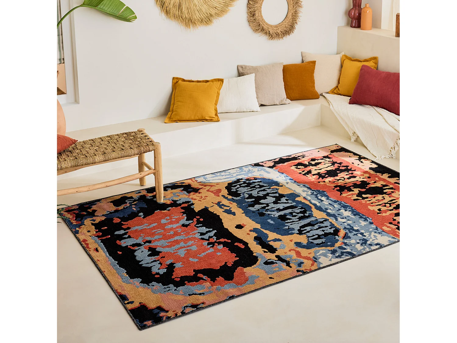 Tapis d'extérieur - 190x290cm - Noir - Réversible - 100% polypropylène - 1350gr / m² - SANTELIA