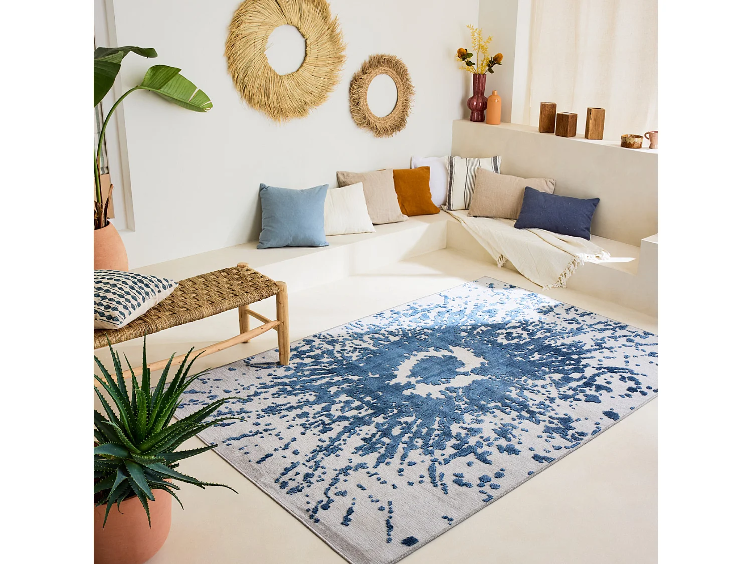 Tapis d'extérieur - 114x170cm - Bleu - Réversible - 100% polypropylène - 1350gr / m² - BYBLOS