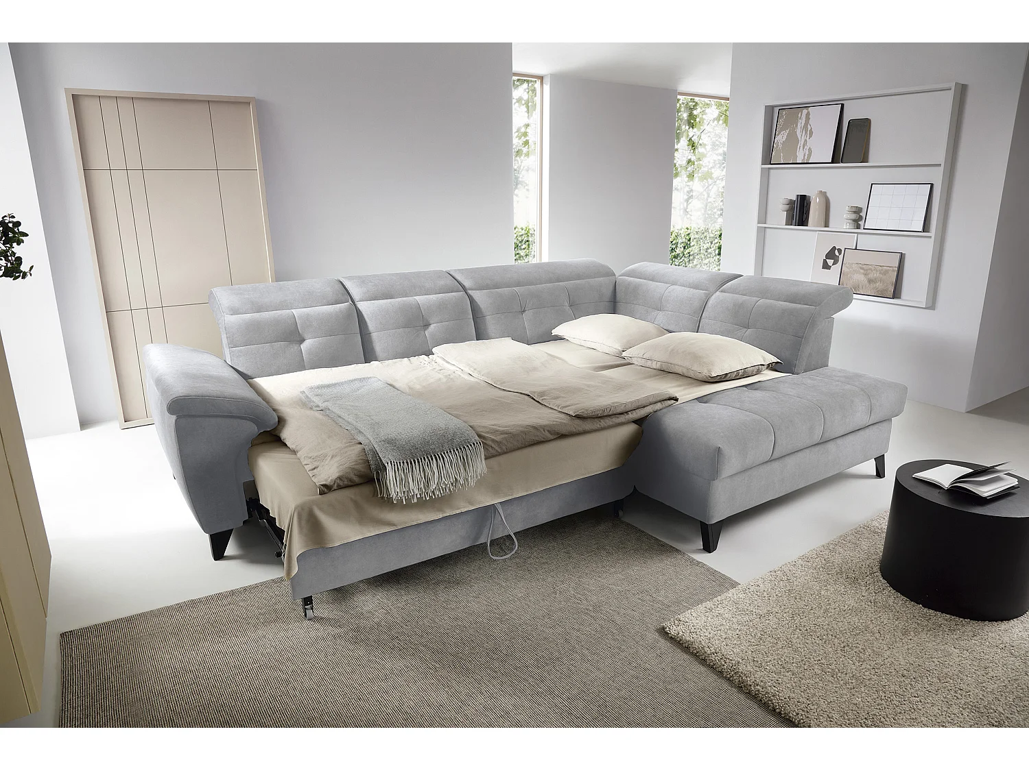 Canapé Corner Corsica L/Tissu/Gris