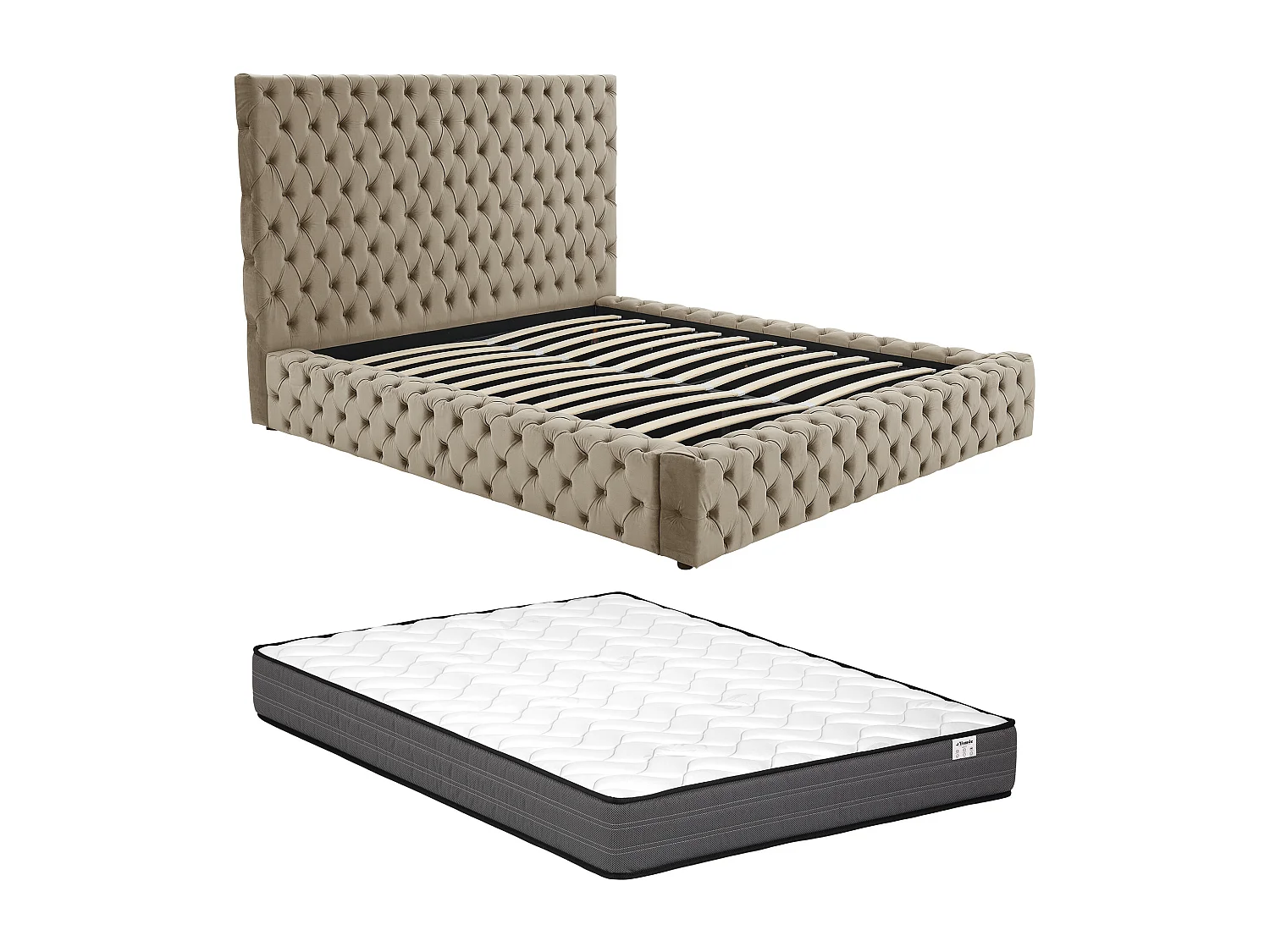 Letto con contenitore Chesterfield 160 x 200 cm Velluto Tortora + Materasso - DULENI