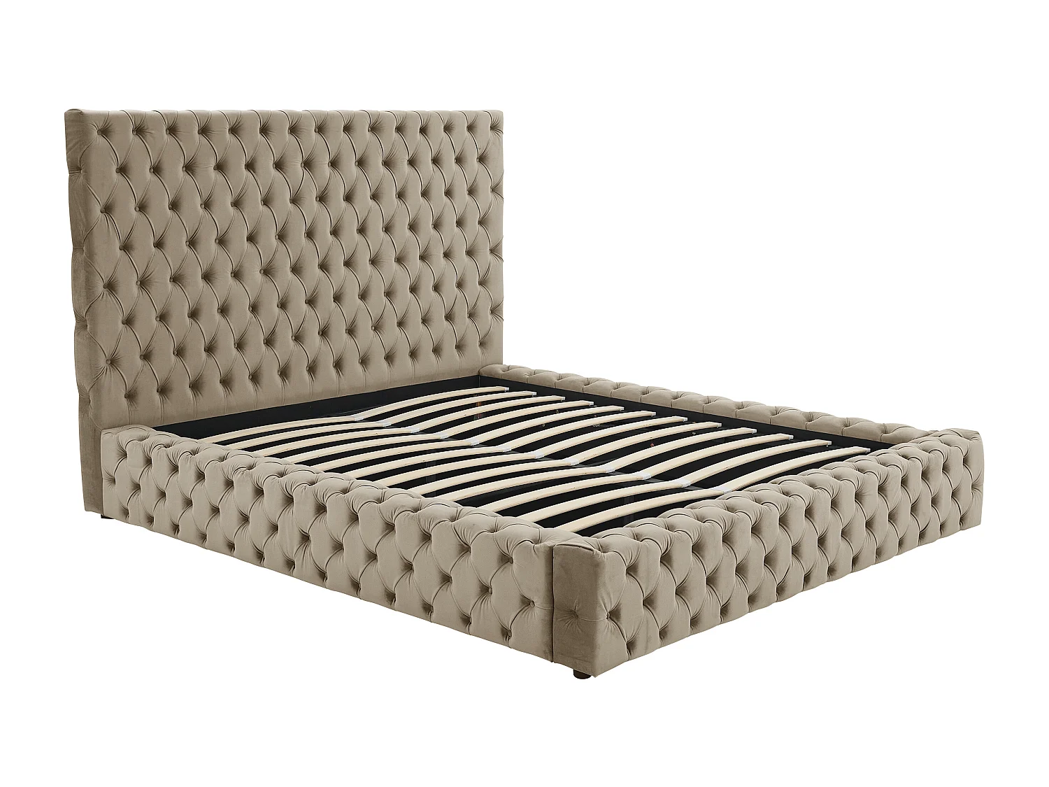 Lit coffre chesterfield 160 x 200 cm - Velours - Taupe + Matelas - DULENI