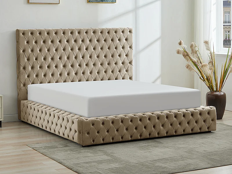 Letto con contenitore Chesterfield 180 x 200 cm Velluto Tortora + Materasso - DULENI