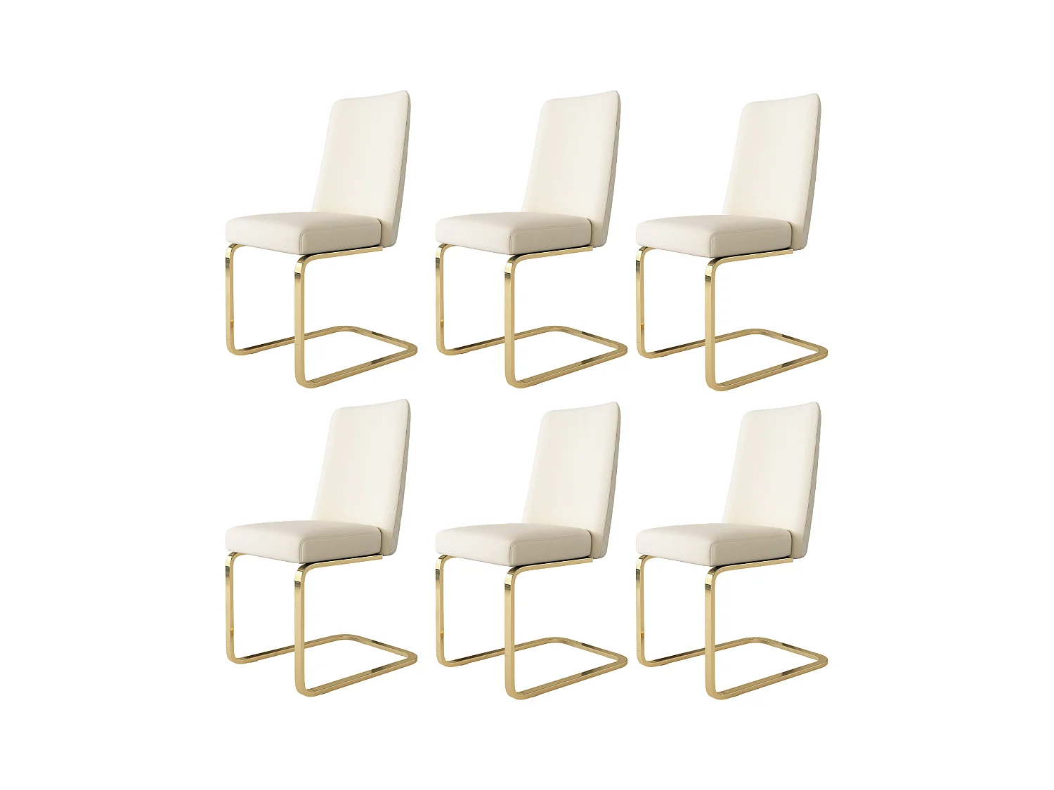 Woonkamerset van 6 luxe fluwelen stoelen - 64,14 x 63,5 x 47,63 cm - Diamantvormige rugleuning - Gouden metalen poten - Beige