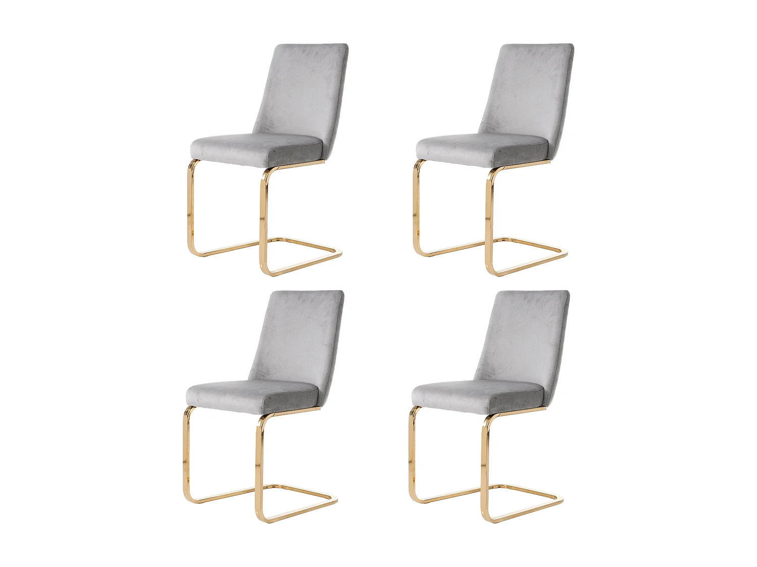 Woonkamerset van 4 luxe fluwelen stoelen - 64,14 x 63,5 x 47,63 cm - Diamantvormige rugleuning - Gouden metalen poten - Grijs