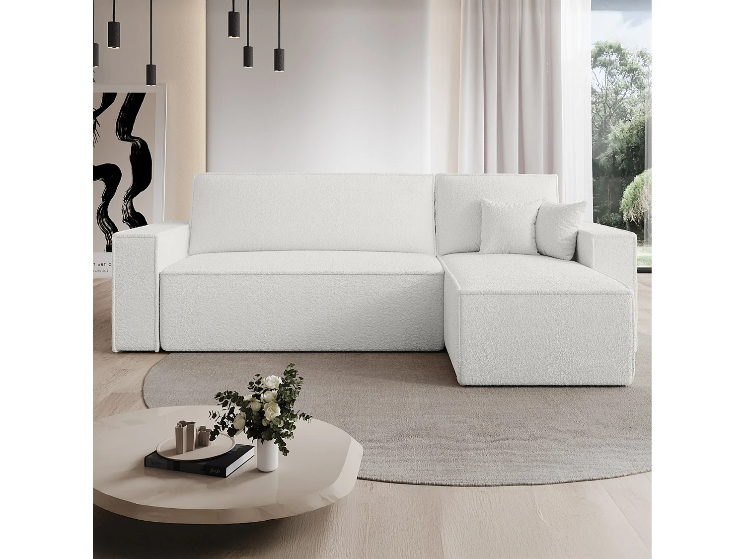 Canapé d'angle convertible réversible Lorenzo Bouclette Blanc