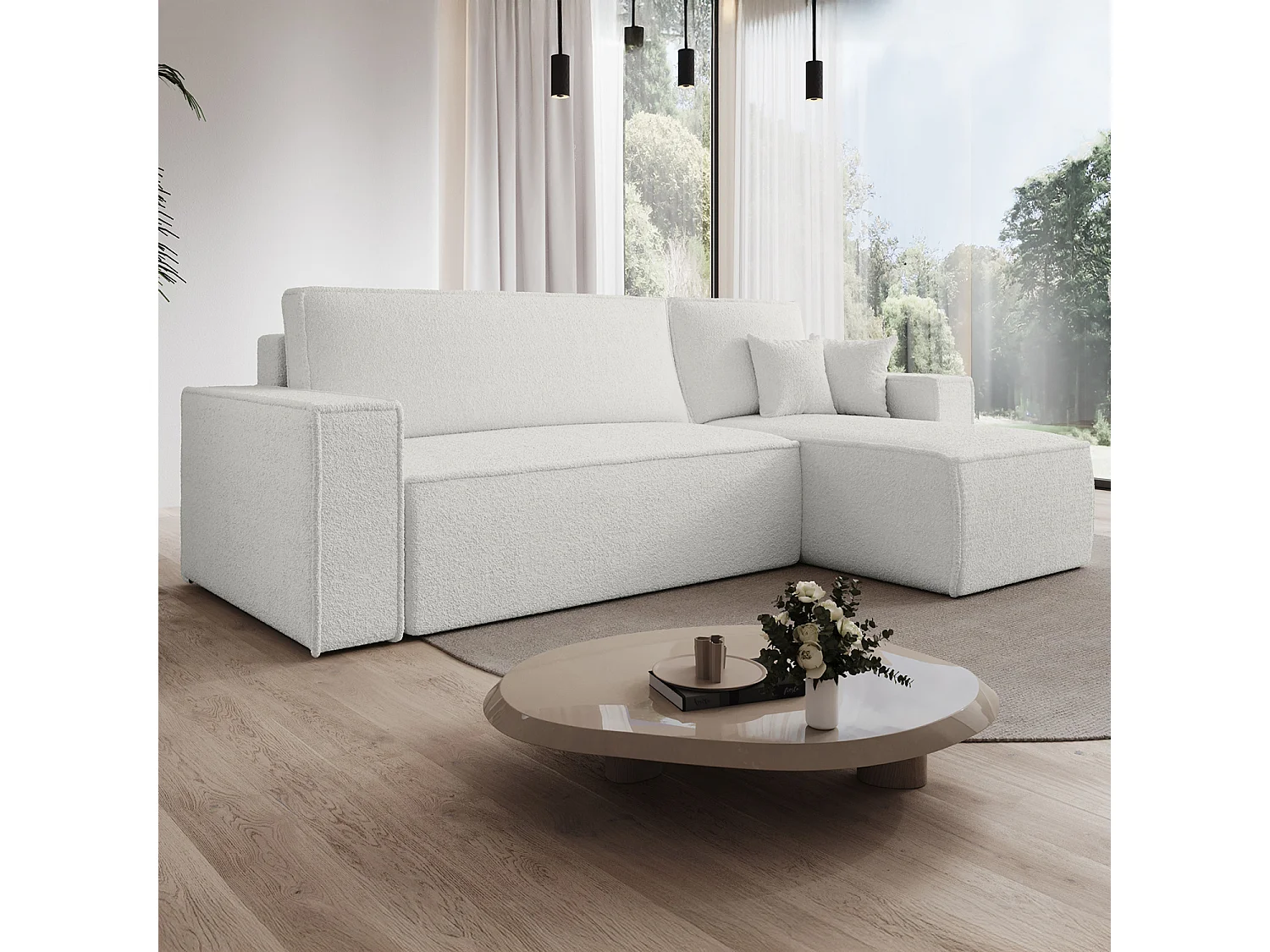 Canapé d'angle convertible réversible Lorenzo Bouclette Blanc