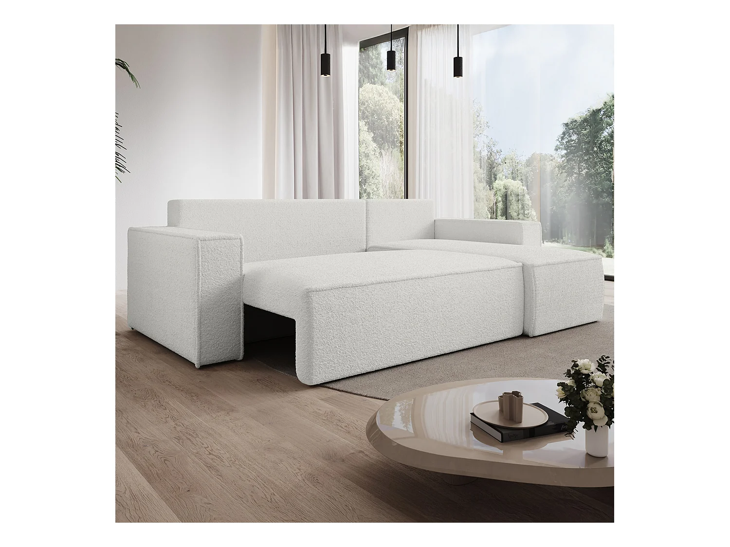 Canapé d'angle convertible réversible Lorenzo Bouclette Blanc