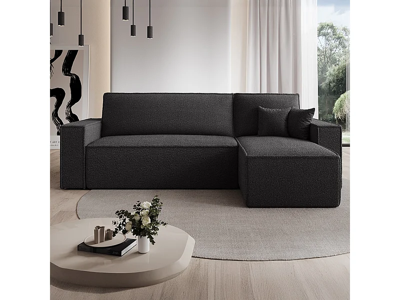 Canapé d'angle convertible réversible Lorenzo Bouclette Noir
