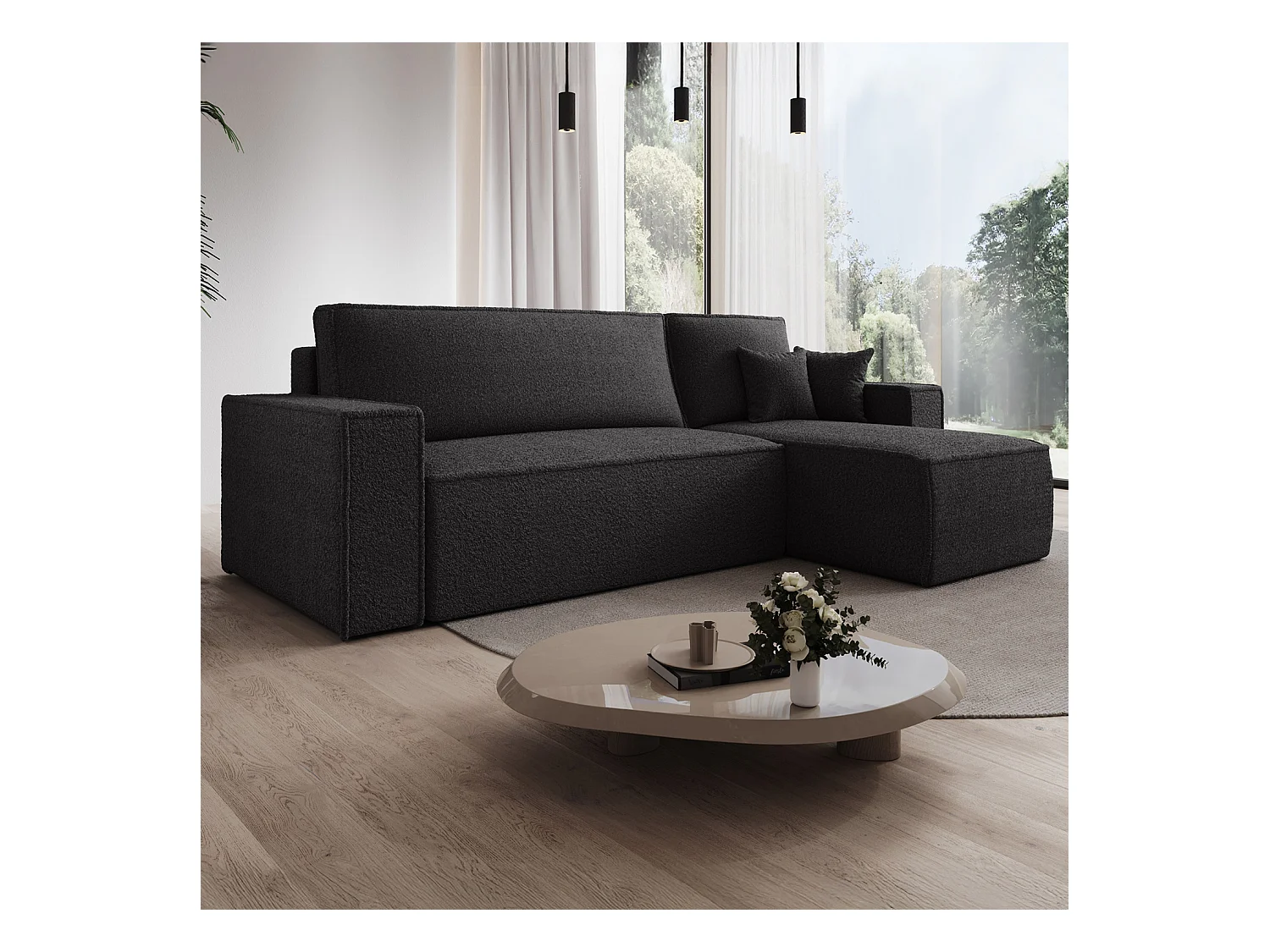 Canapé d'angle convertible réversible Lorenzo Bouclette Noir