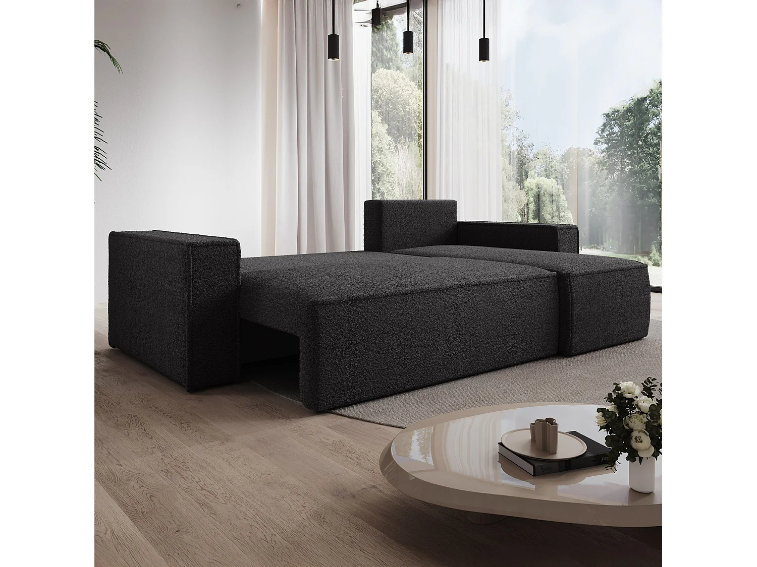 Canapé d'angle convertible réversible Lorenzo Bouclette Noir