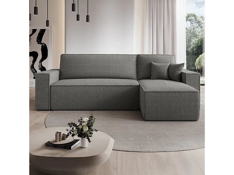 Canapé d'angle convertible réversible Lorenzo Bouclette Gris