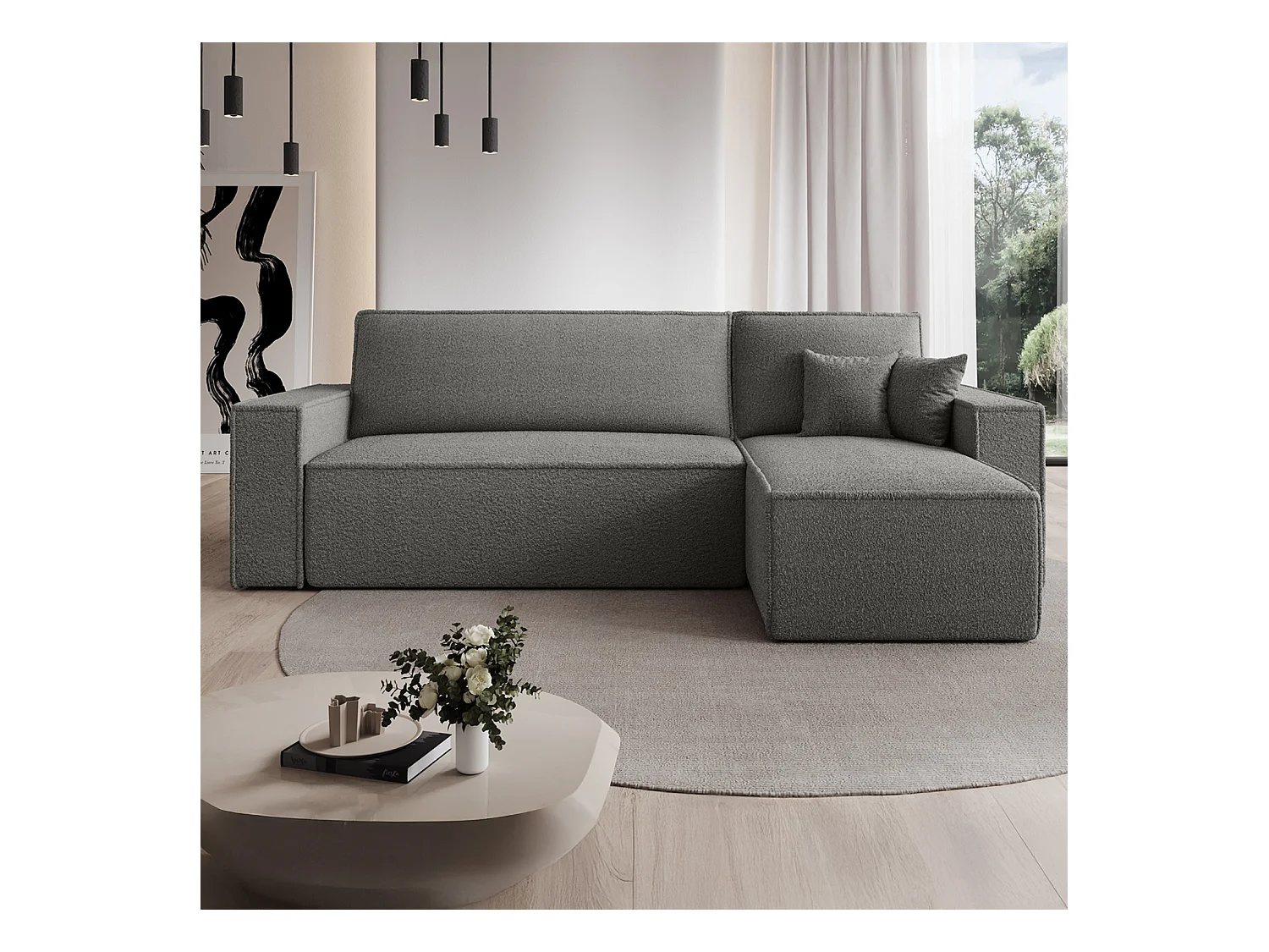 Canapé d'angle convertible réversible Lorenzo Bouclette Gris