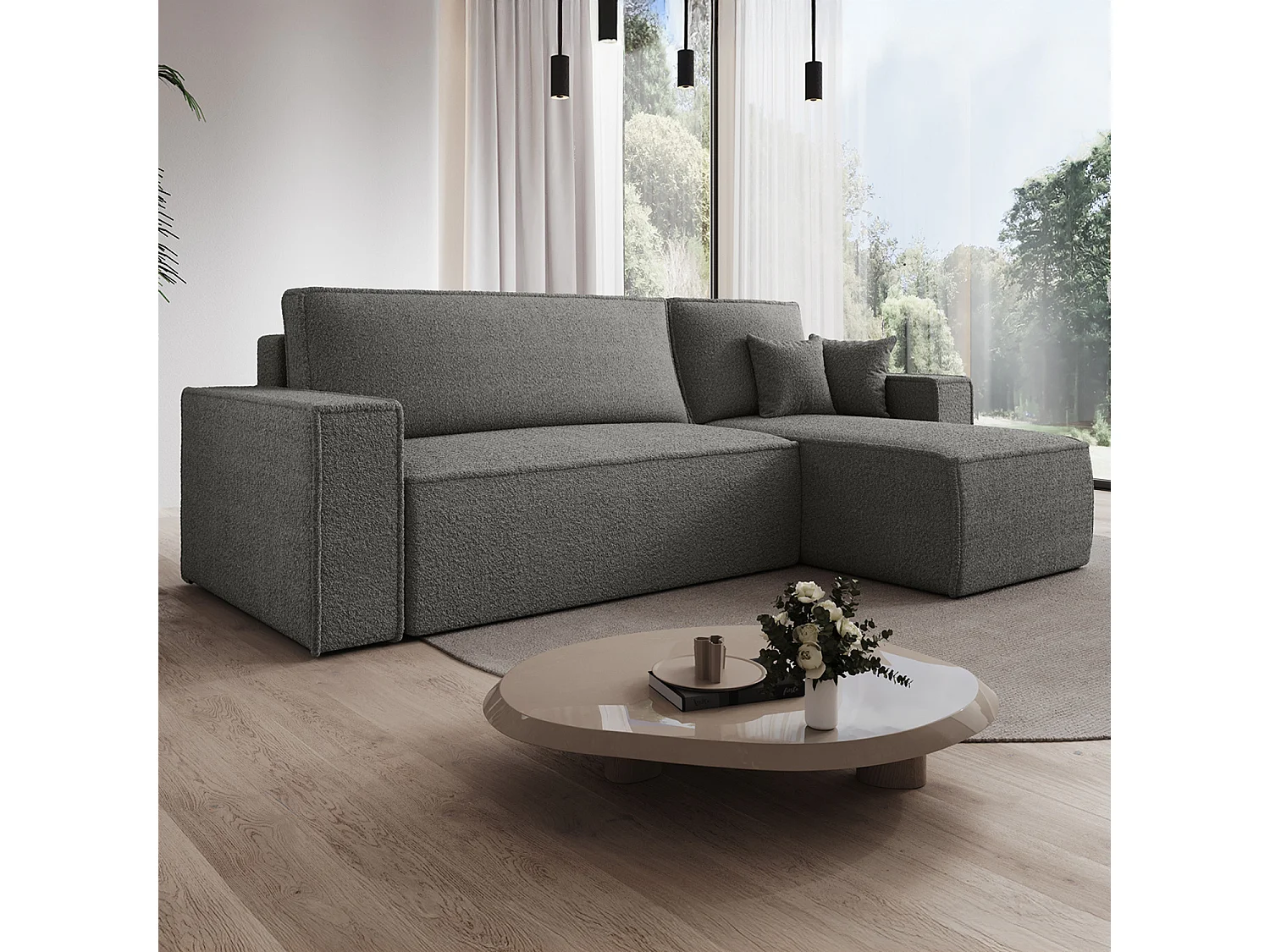 Canapé d'angle convertible réversible Lorenzo Bouclette Gris