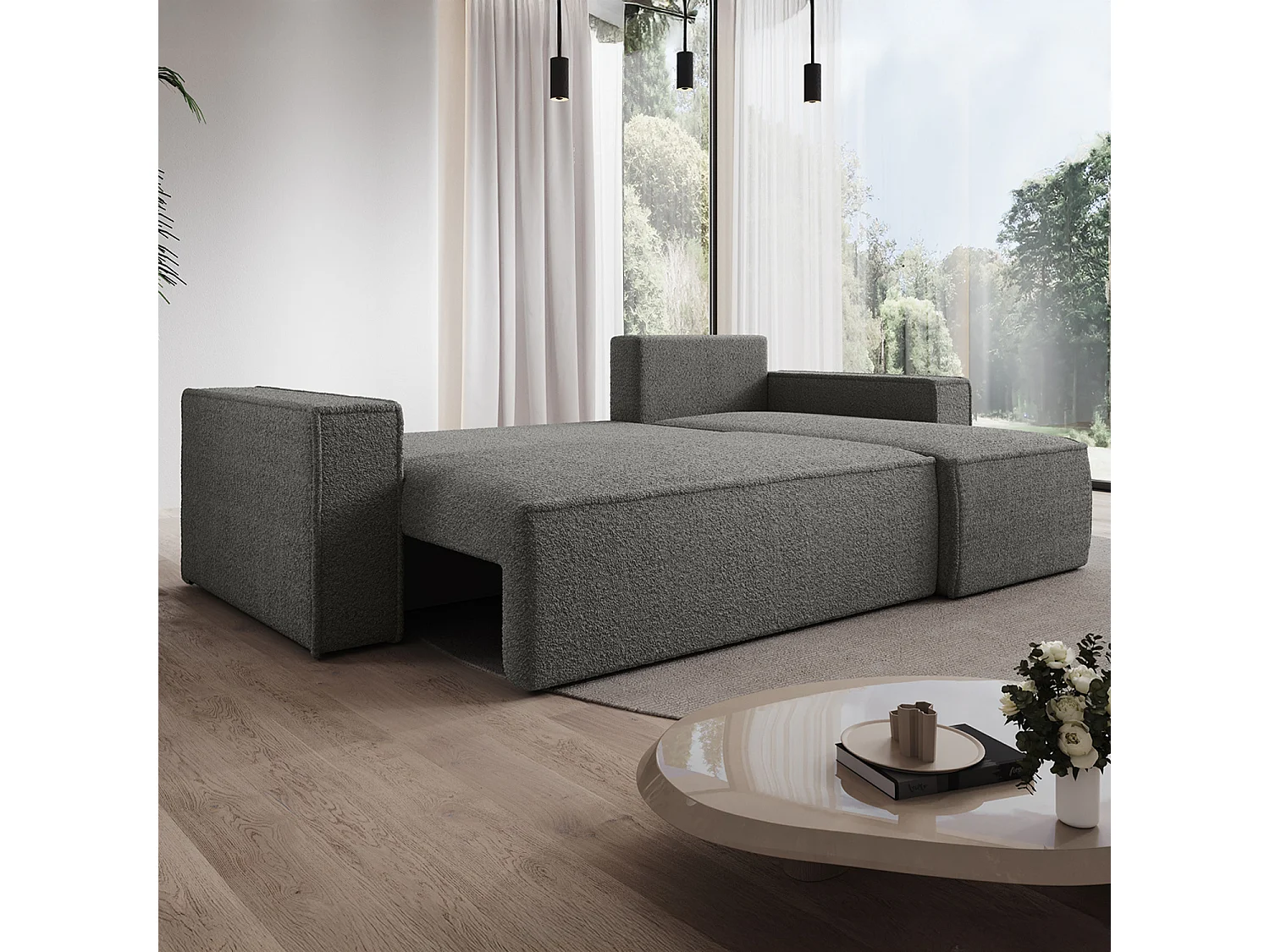 Canapé d'angle convertible réversible Lorenzo Bouclette Gris