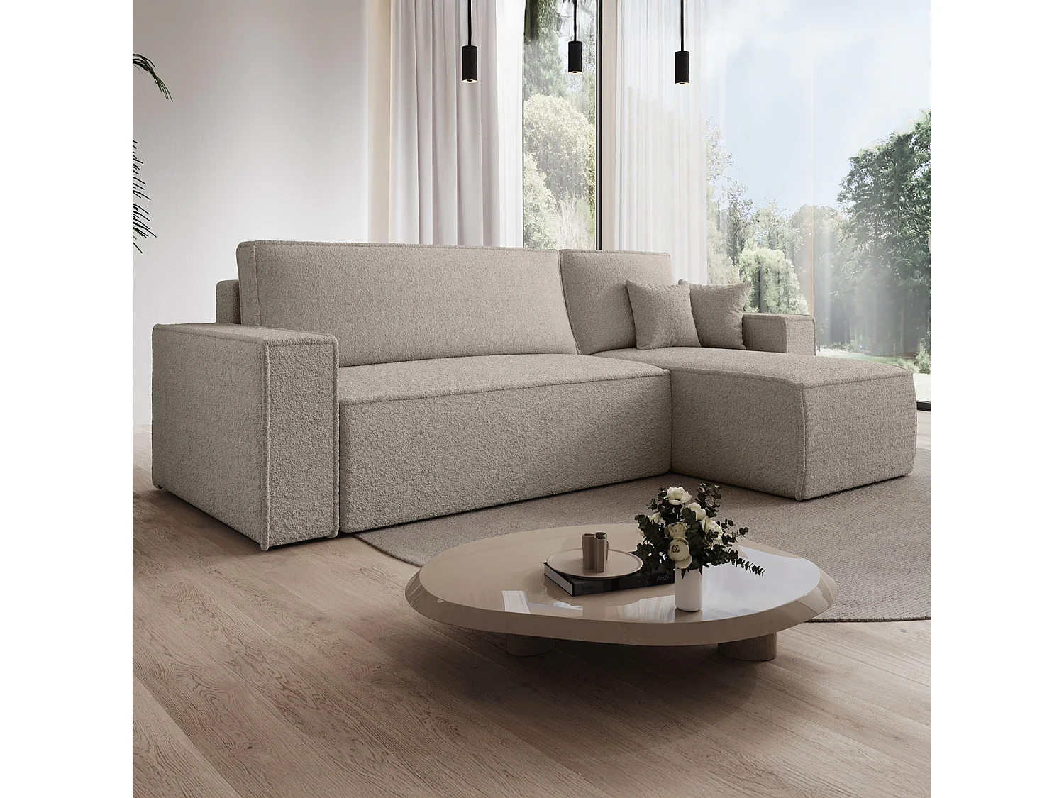 Canapé d'angle convertible réversible Lorenzo Bouclette Beige