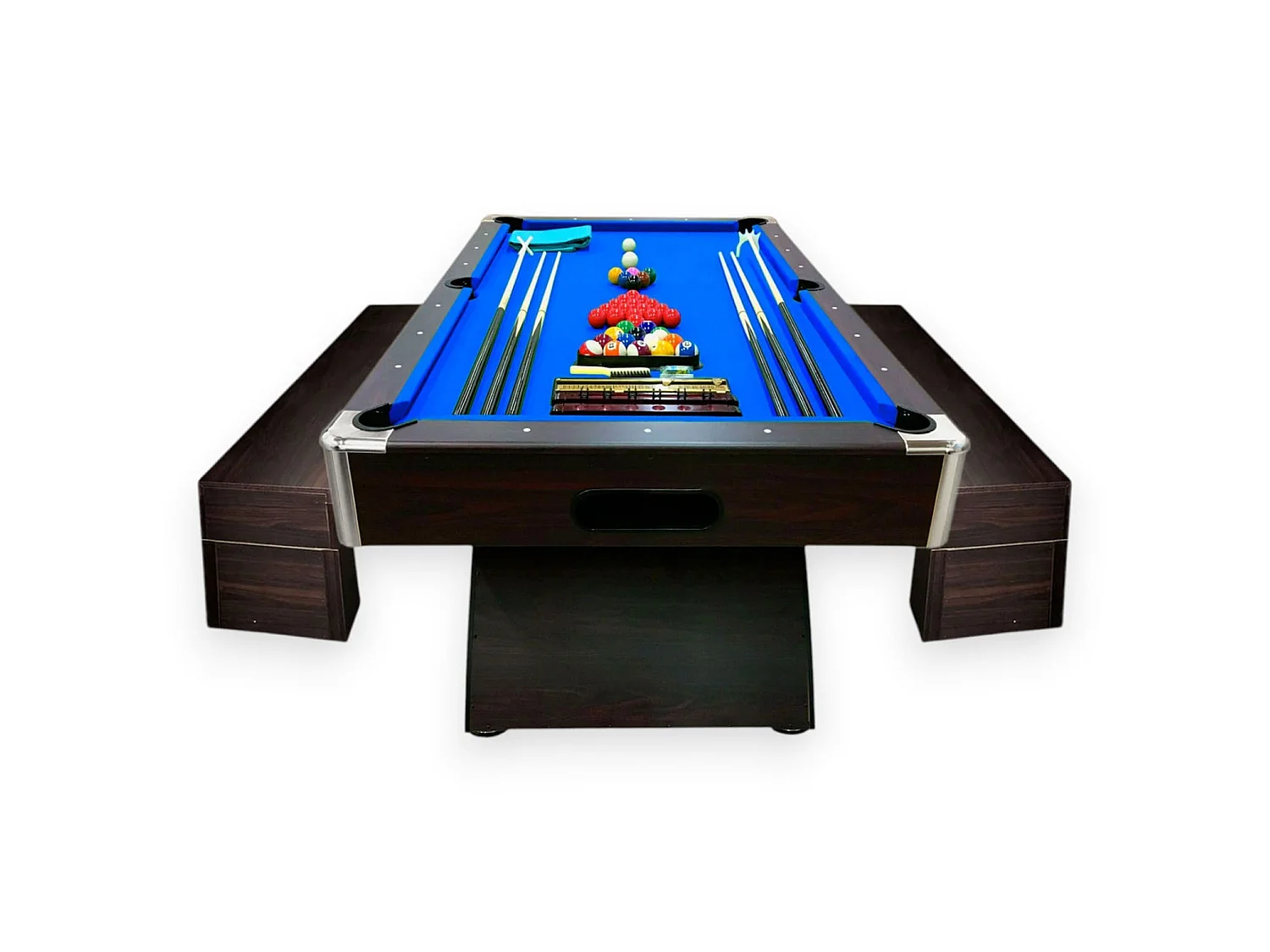 Table de billard 8 Pieds moderne bleu avec bancs de rangement – ​​Thunder