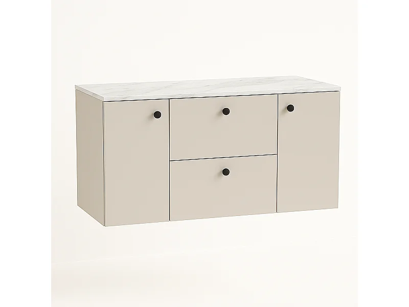 Wastafelkast WENA, met 2 deuren en 2 laden, gladde fronten, Beti, 120x60x47 cm, Kasjmir/Marmer Bianco