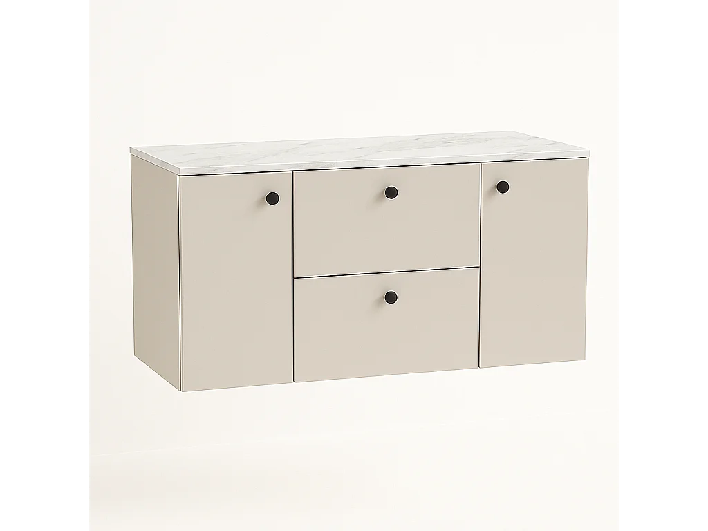 Wastafelkast WENA, met 2 deuren en 2 laden, gladde fronten, Beti, 120x60x47 cm, Kasjmir/Marmer Bianco