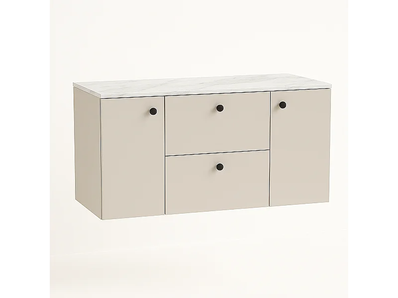Wastafelkast WENA, met 2 deuren en 2 laden, gladde fronten, Beti, 120x60x47 cm, Kasjmir/Marmer Bianco