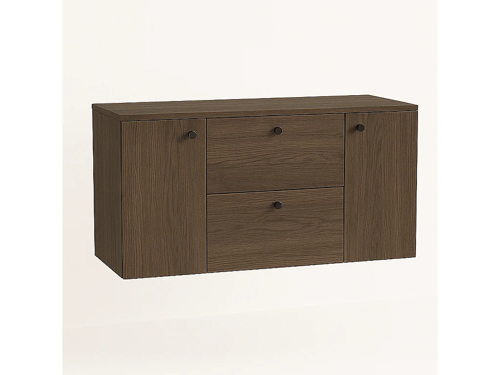 Meuble lavabo WENA, avec 2 portes et 2 tiroirs, fronts lisses, Beti, 120x60x47 cm, Noyer foncé