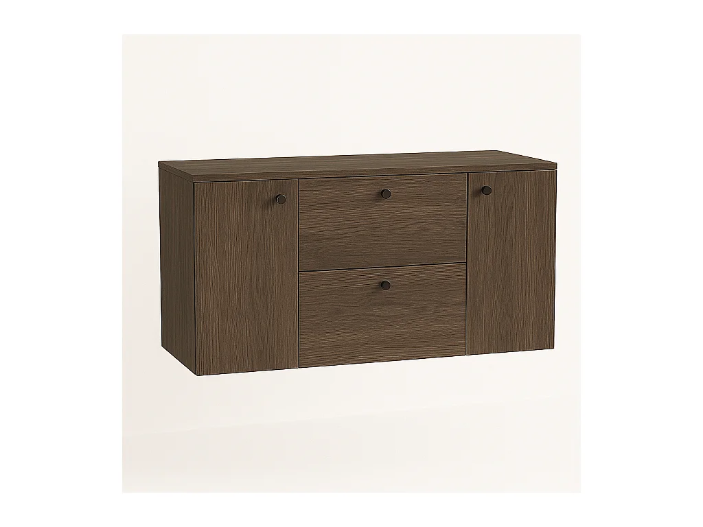 Meuble lavabo WENA, avec 2 portes et 2 tiroirs, fronts lisses, Beti, 120x60x47 cm, Noyer foncé