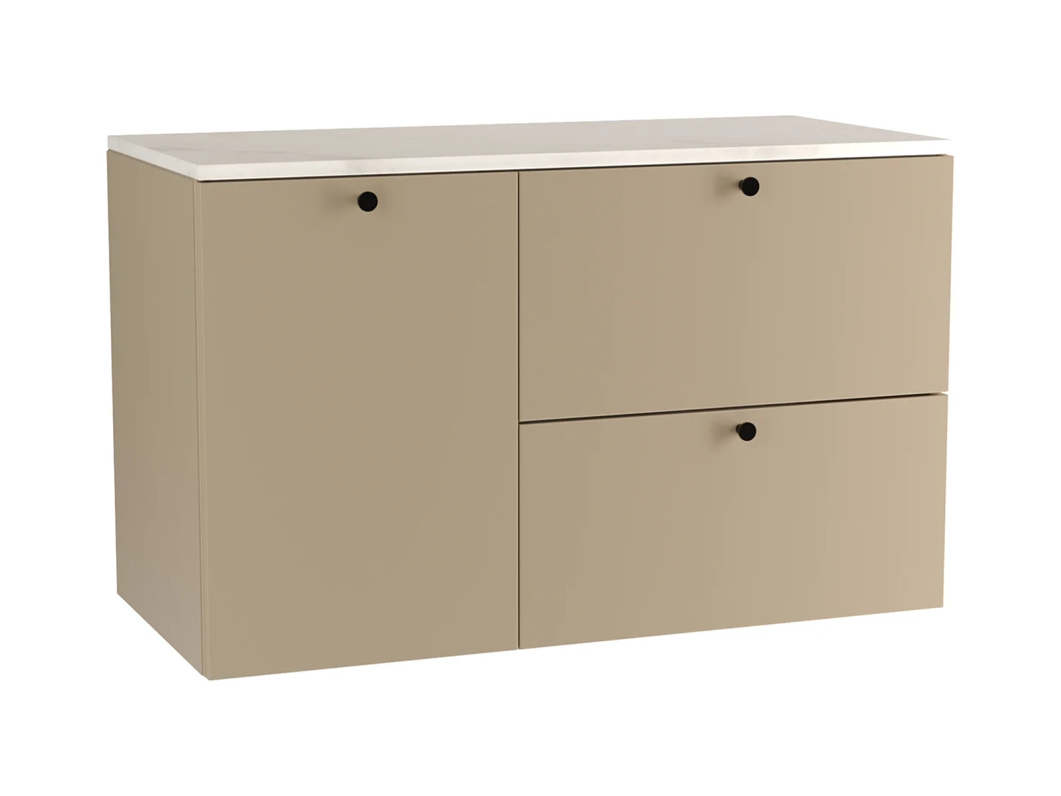 Meuble lavabo WENA, fronts lisses, avec panier à linge, Beti, 100x60x47 cm, Cappuccino/Marbre Bianco