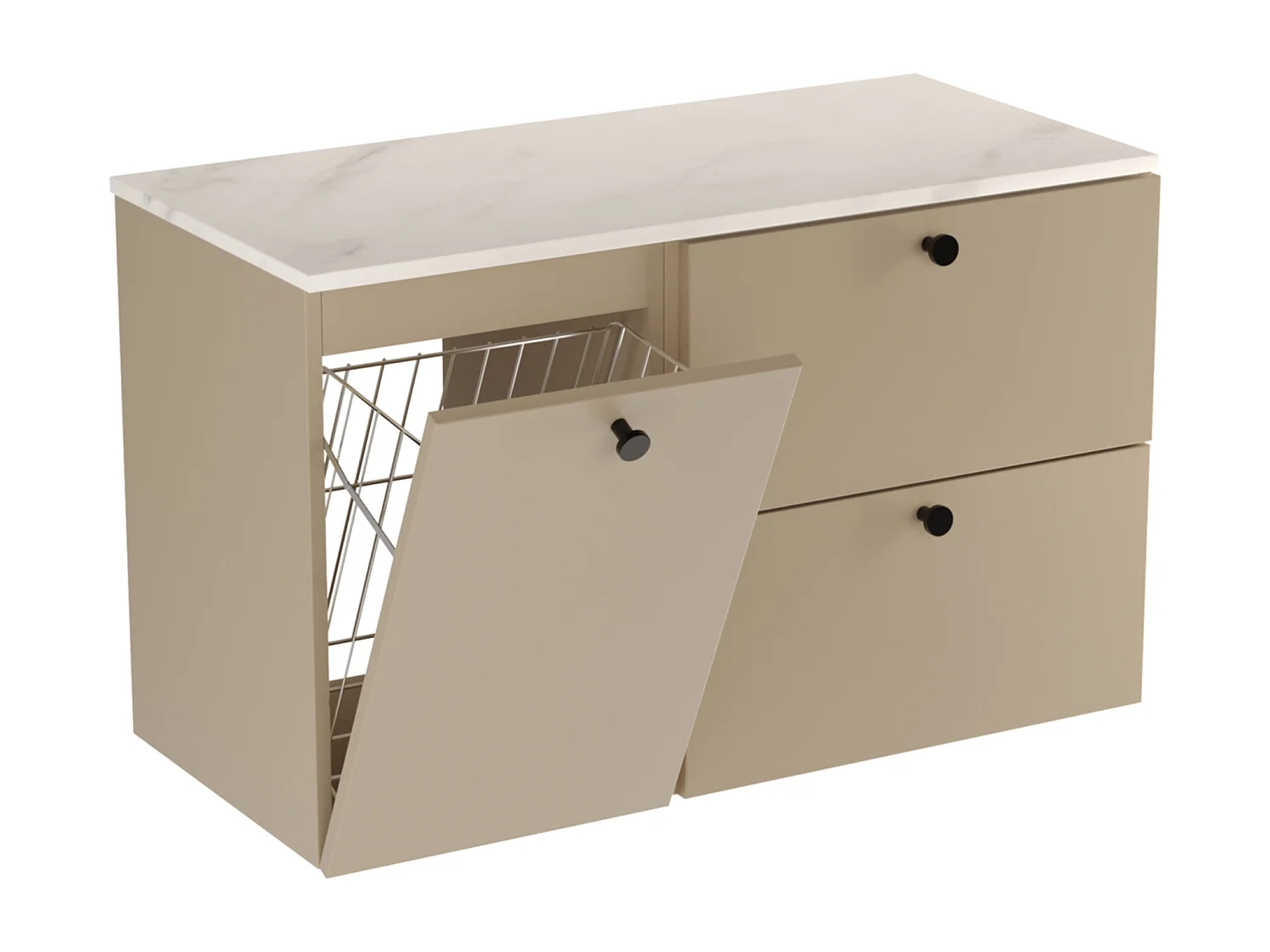 Meuble lavabo WENA, fronts lisses, avec panier à linge, Beti, 100x60x47 cm, Cappuccino/Marbre Bianco