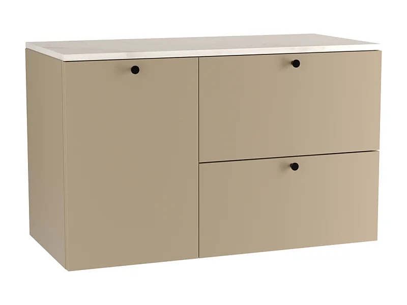 Wastafelkast WENA, gladde fronten, met wasmand, Beti, 100x60x47 cm, Cappuccino/Marmer Bianco