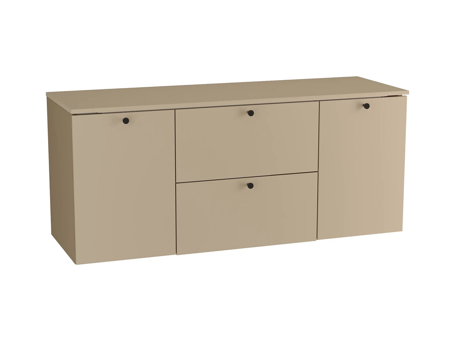 Wastafelkast WENA, met 2 deuren en 2 laden, gladde fronten, met wasmand, Beti, 140x60x47 cm, Cappuccino