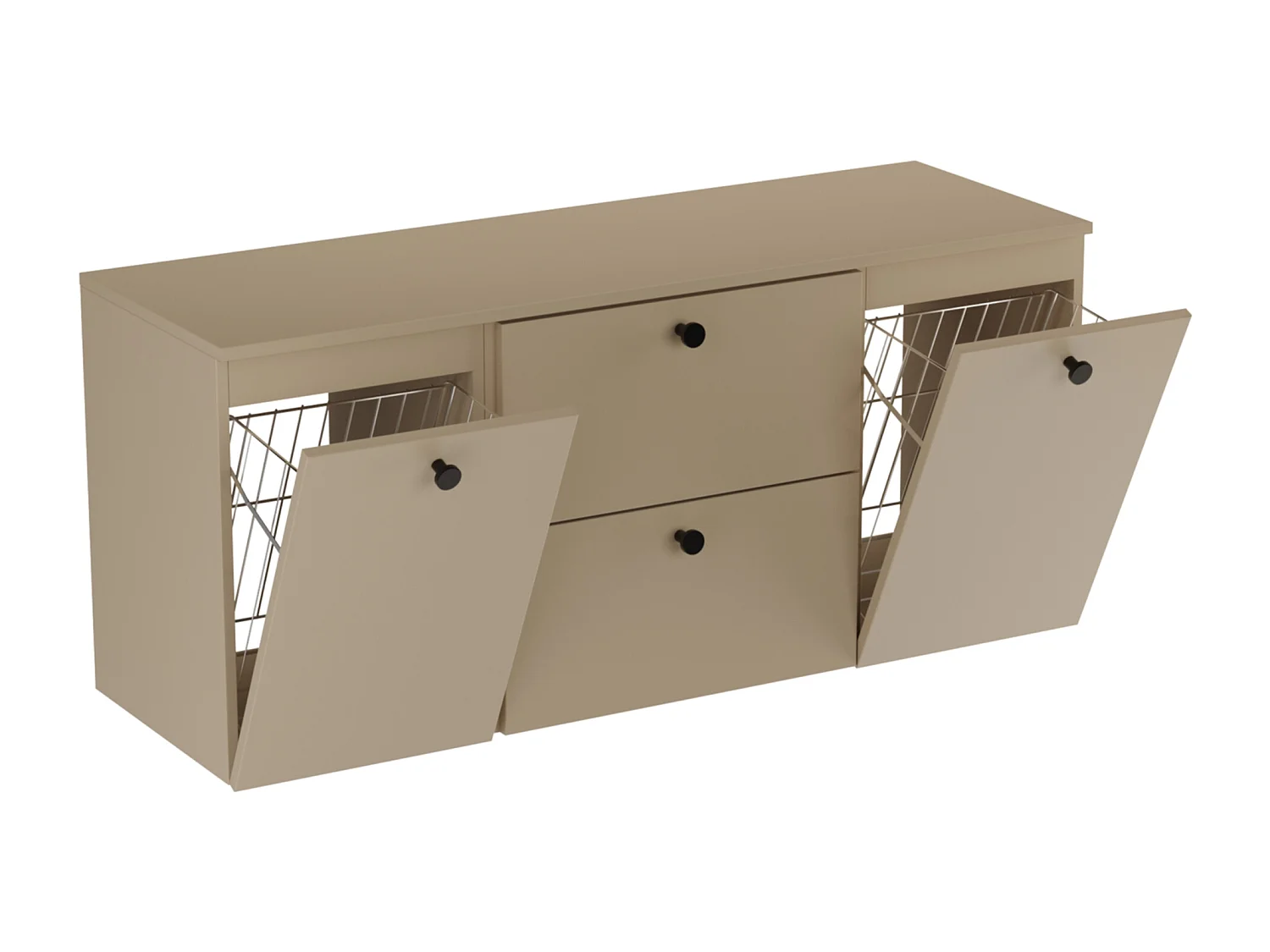 Meuble lavabo WENA, avec 2 portes et 2 tiroirs, fronts lisses, avec panier à linge, Beti, 140x60x47 cm, Cappuccino