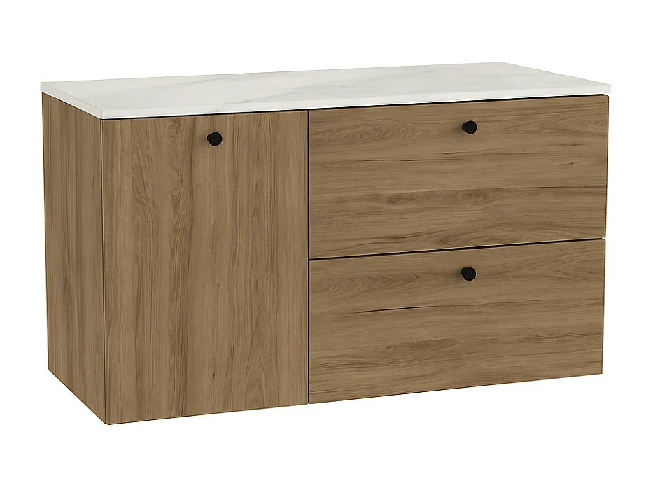 Waschtischunterschrank WENA, glatte Fronten, mit Wäschekorb, Beti, 100x60x47 cm, Walnuss Dunkel/Marmor Bianco