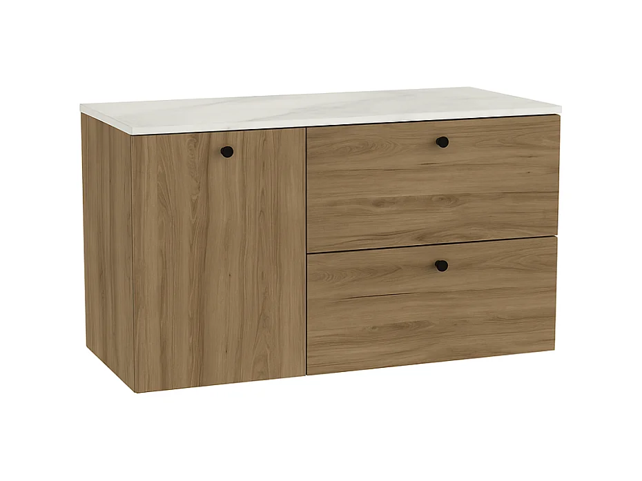 Meuble lavabo WENA, fronts lisses, avec panier à linge, Beti, 100x60x47 cm, Noyer foncé/Marbre Bianco