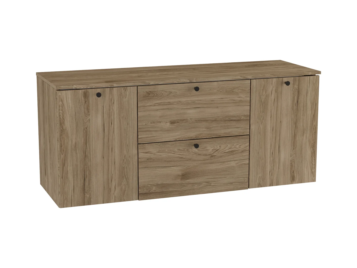 Meuble lavabo WENA, avec 2 portes et 2 tiroirs, fronts lisses, avec panier à linge, Beti, 140x60x47 cm, Noyer foncé
