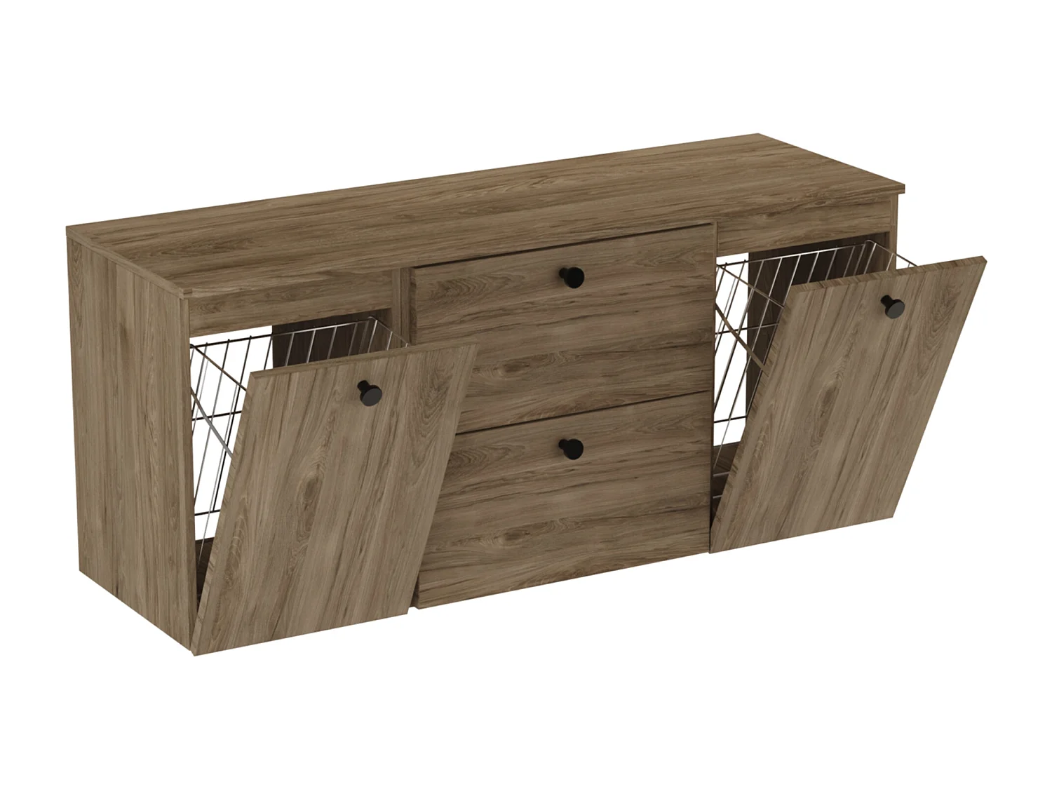 Meuble lavabo WENA, avec 2 portes et 2 tiroirs, fronts lisses, avec panier à linge, Beti, 140x60x47 cm, Noyer foncé