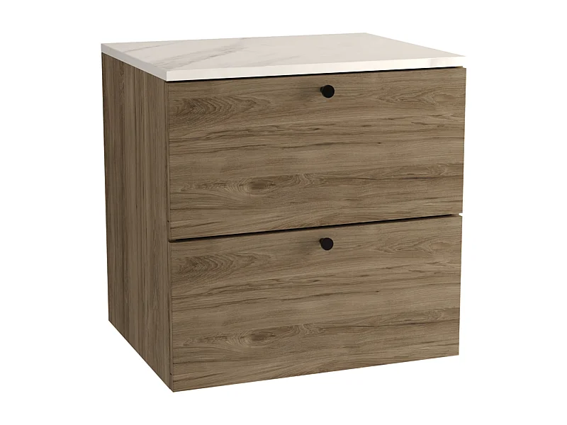 Waschtischunterschrank WENA, glatte Fronten, Beti, 60x60x47 cm, Walnuss Dunkel/Marmor Bianco