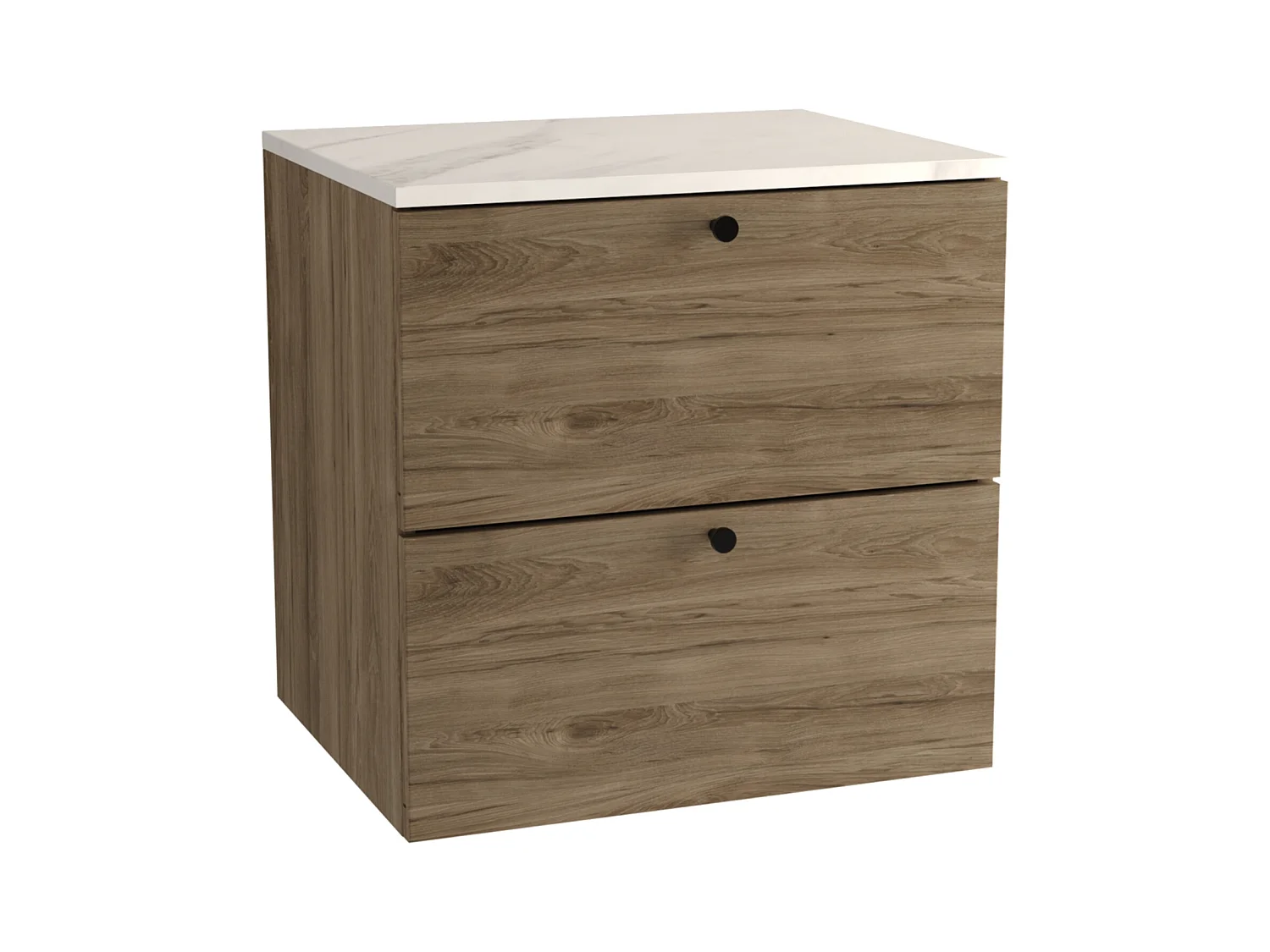 Meuble lavabo WENA, fronts lisses, Beti, 60x60x47 cm, Noyer foncé/Marbre Bianco