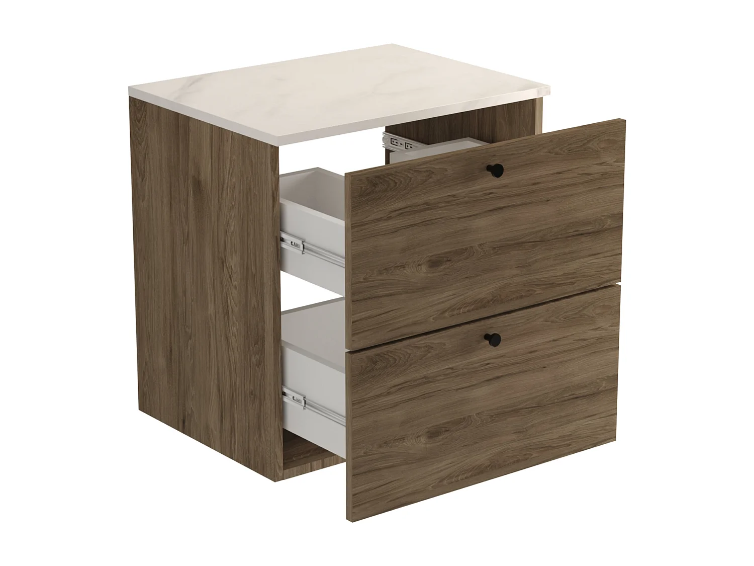 Meuble lavabo WENA, fronts lisses, Beti, 60x60x47 cm, Noyer foncé/Marbre Bianco