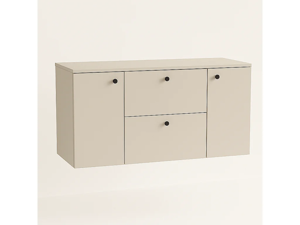 Meuble lavabo WENA, avec 2 portes et 2 tiroirs, fronts lisses, Beti, 120x60x47 cm, Cachemire