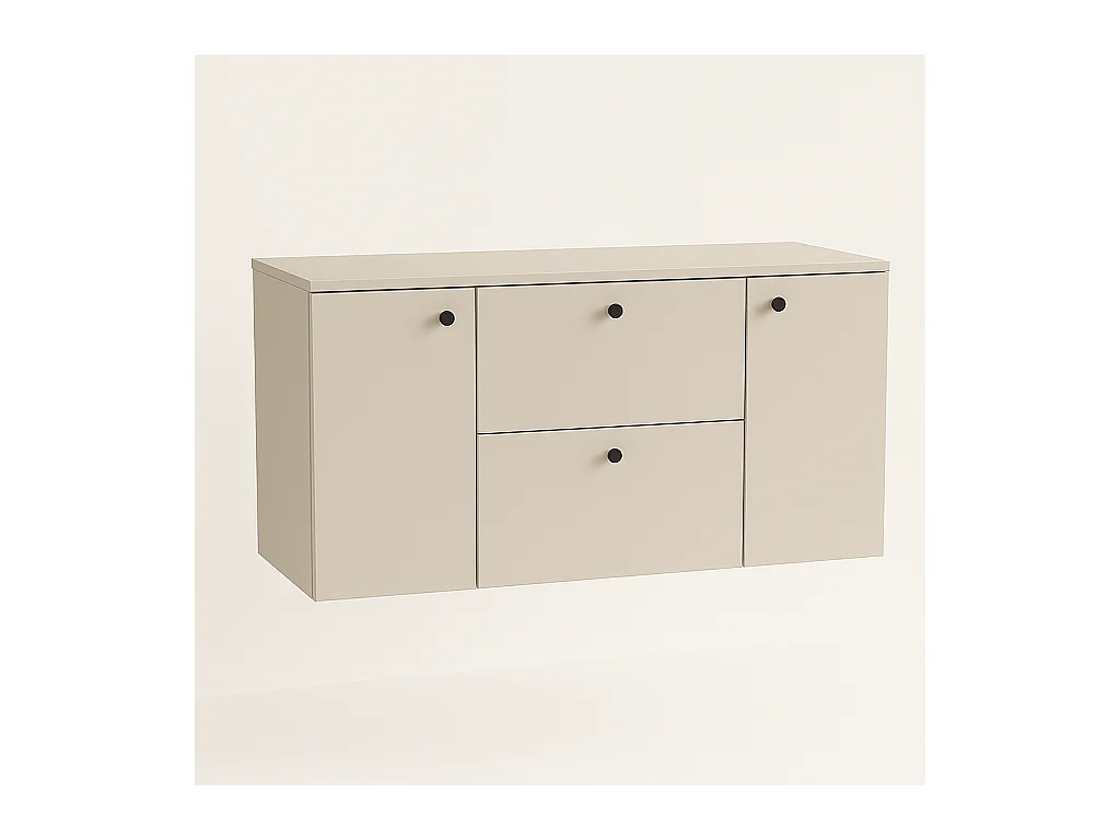 Meuble lavabo WENA, avec 2 portes et 2 tiroirs, fronts lisses, Beti, 120x60x47 cm, Cachemire