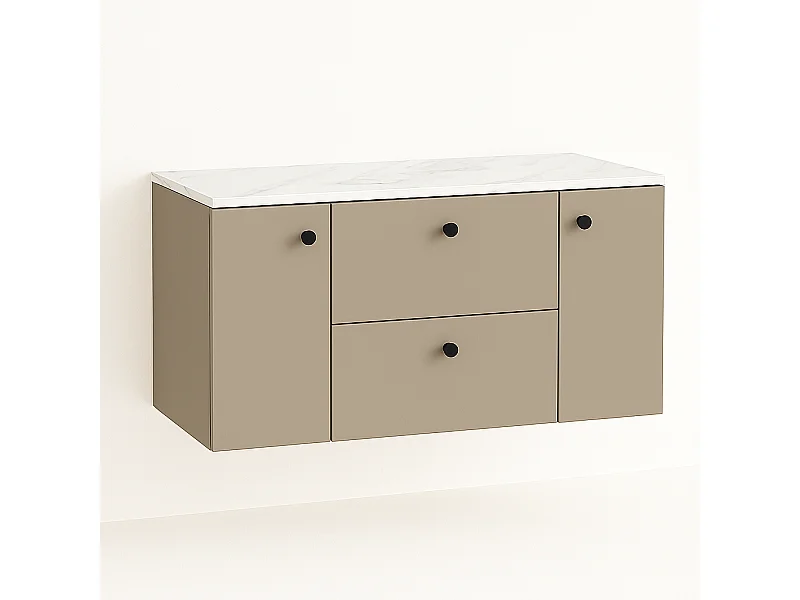 Wastafelkast WENA, met 2 deuren en 2 laden, gladde fronten, Beti, 120x60x47 cm, Cappuccino/Marmer Bianco