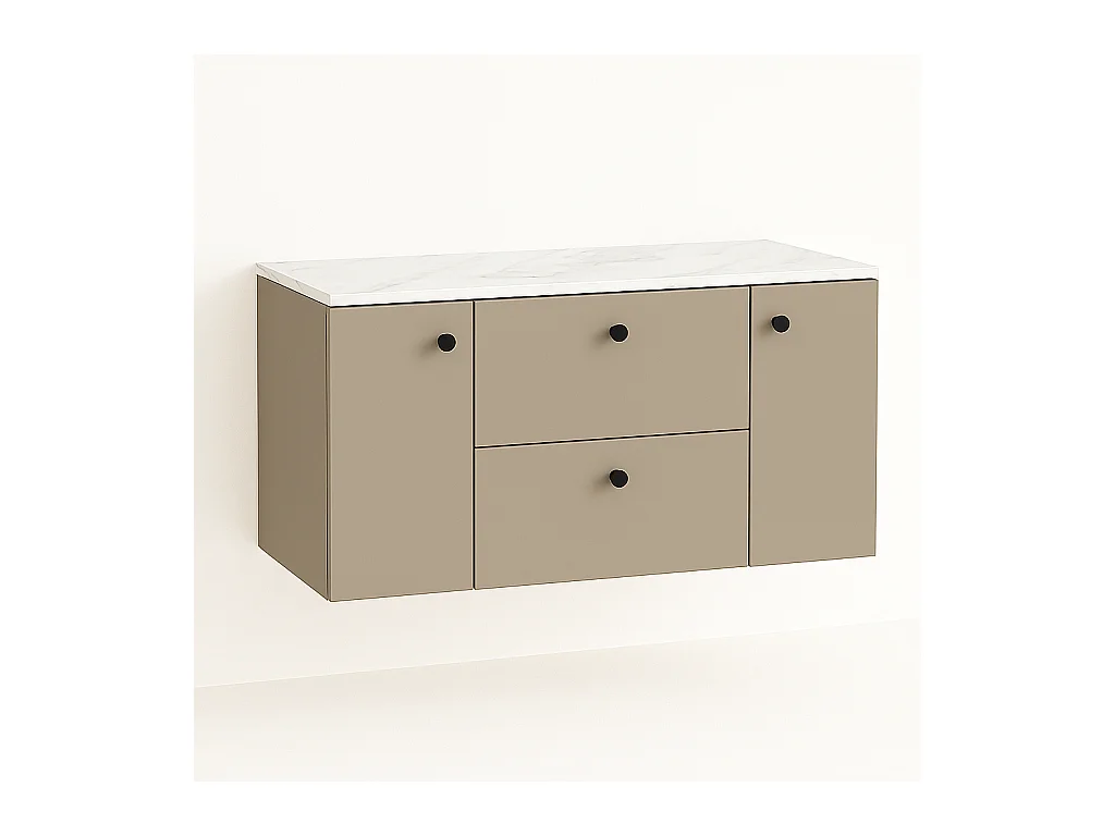 Meuble lavabo WENA, avec 2 portes et 2 tiroirs, fronts lisses, Beti, 120x60x47 cm, Cappuccino/Marbre Bianco