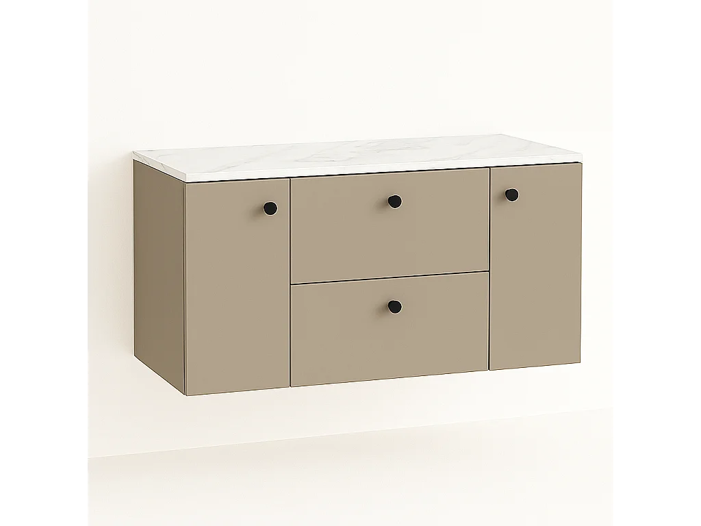 Wastafelkast WENA, met 2 deuren en 2 laden, gladde fronten, Beti, 120x60x47 cm, Cappuccino/Marmer Bianco