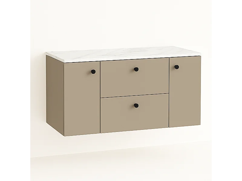 Szafka pod umywalkę WENA, z 2 drzwiami i 2 szufladami, gładkie fronty, Beti, 120x60x47 cm, Cappuccino/Marmur Bianco