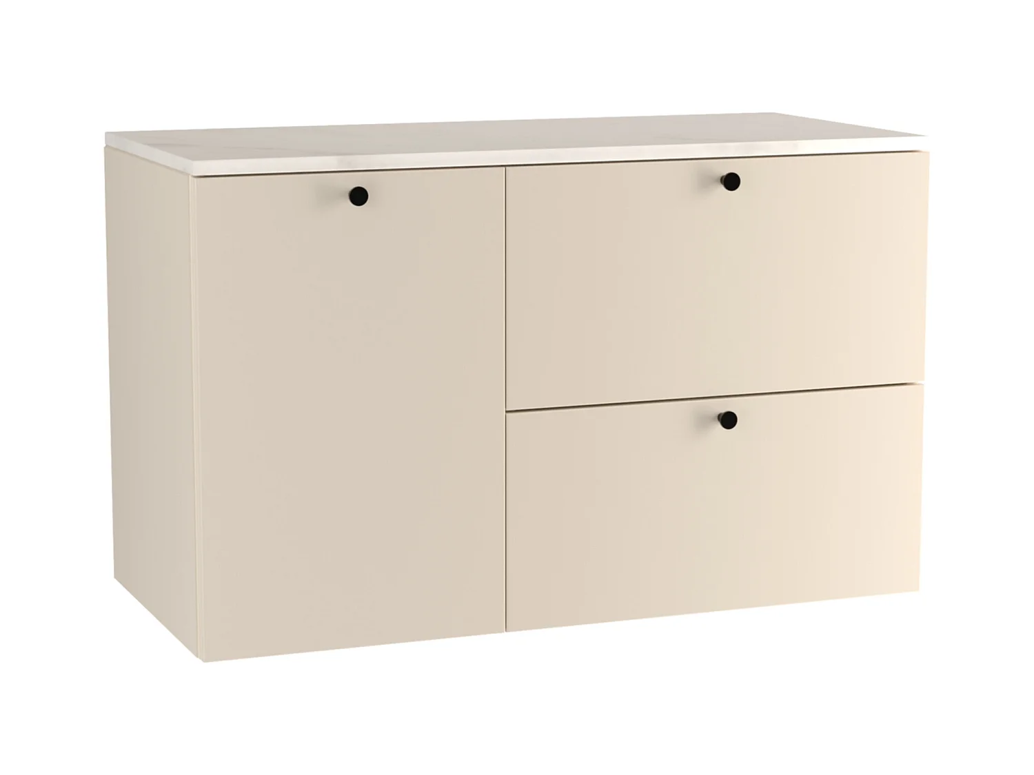 Meuble lavabo WENA, fronts lisses, avec panier à linge, Beti, 100x60x47 cm, Cachemire/Marbre Bianco