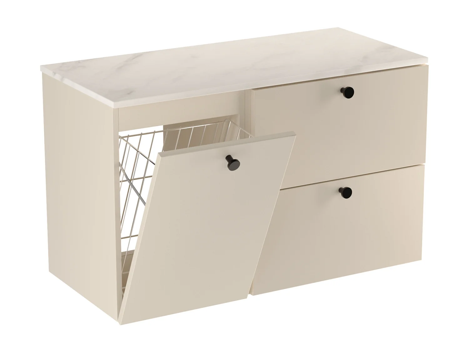Meuble lavabo WENA, fronts lisses, avec panier à linge, Beti, 100x60x47 cm, Cachemire/Marbre Bianco